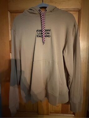 Burberry Tan Hoodie with Red-White Drawcord